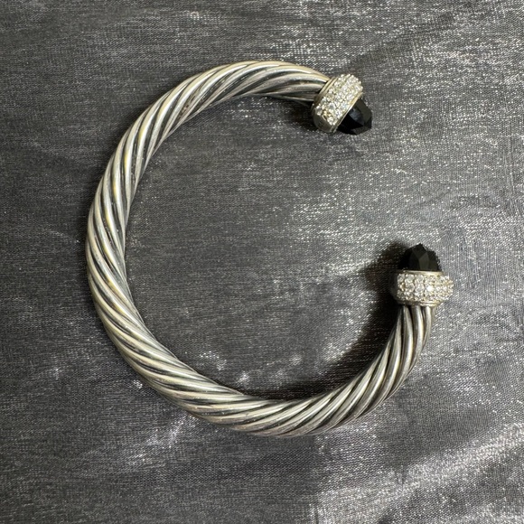 David Yurman .925 Silver Onyx & Diamond Classic Cable Bracelet / Small - Picture 4 of 9